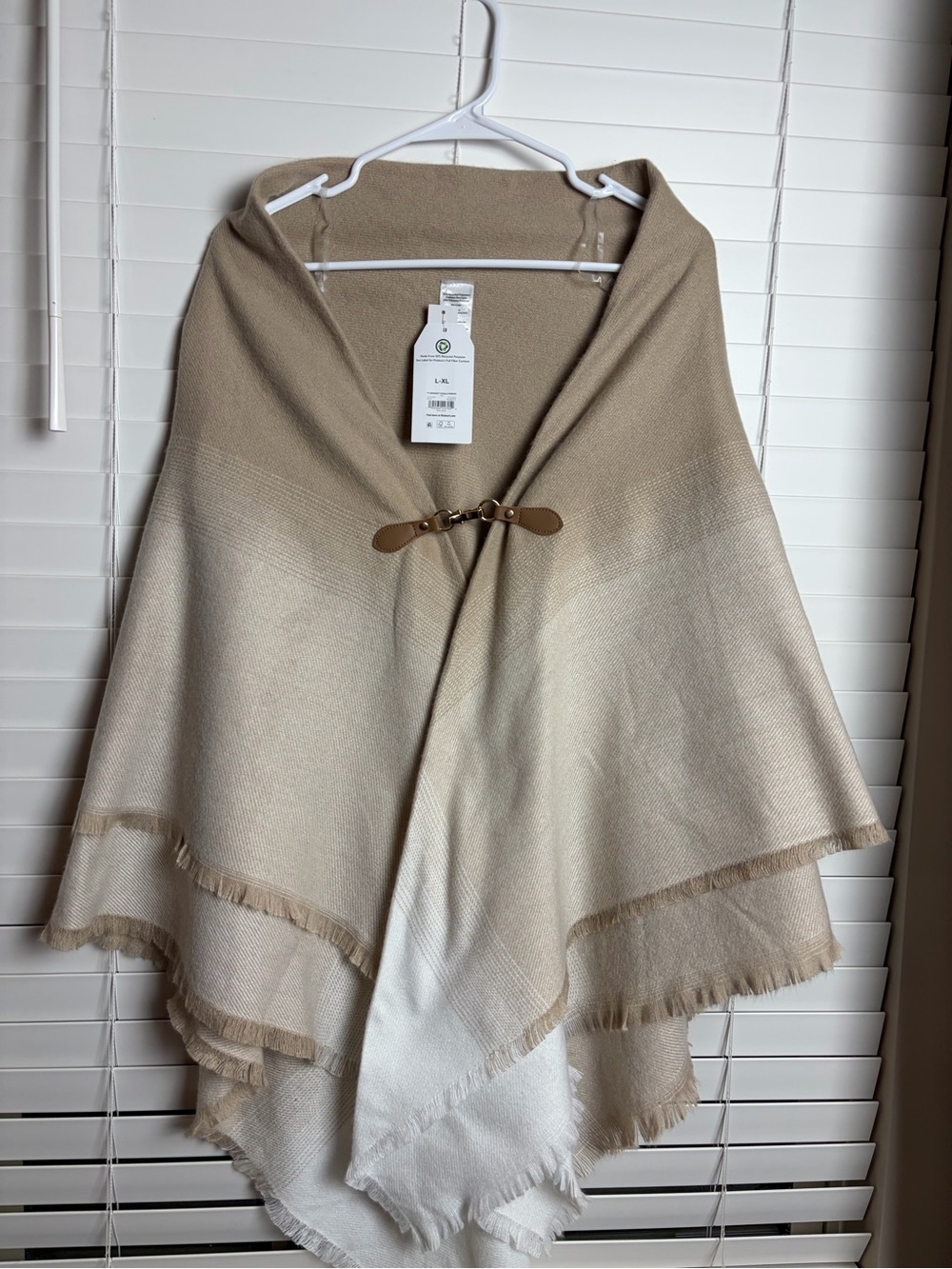 Time and Tru Two-Tone Shawl Cape in Beige & Cream with Toggle